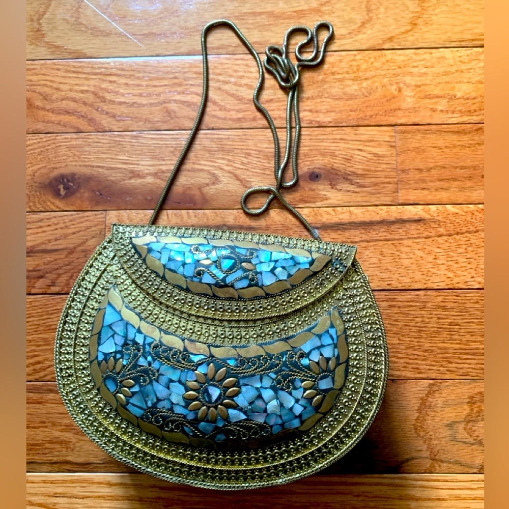 Free People Clutch Bag Ethnic metallic Shell New Vintage like